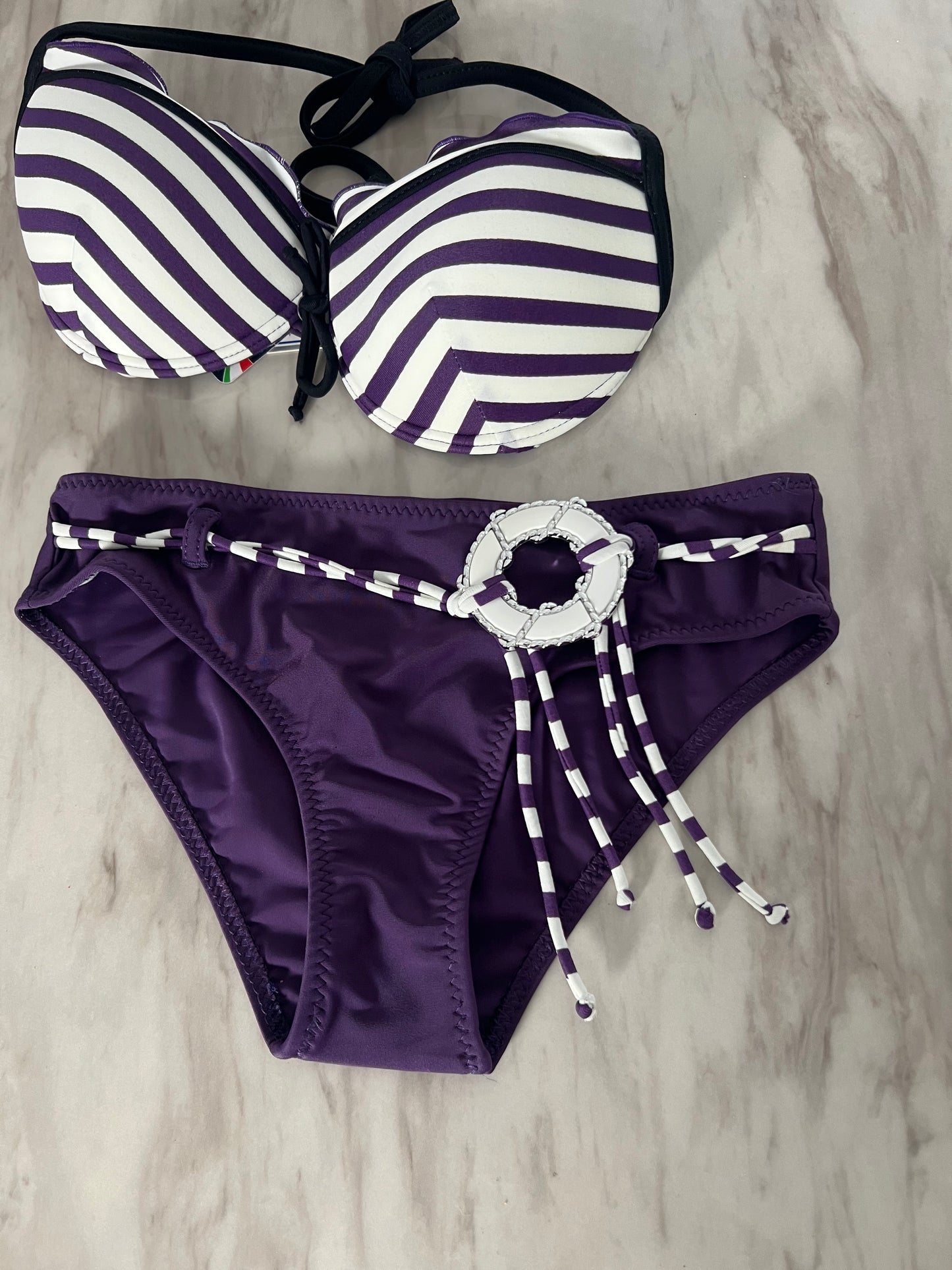 Purple And White Striped Bikini