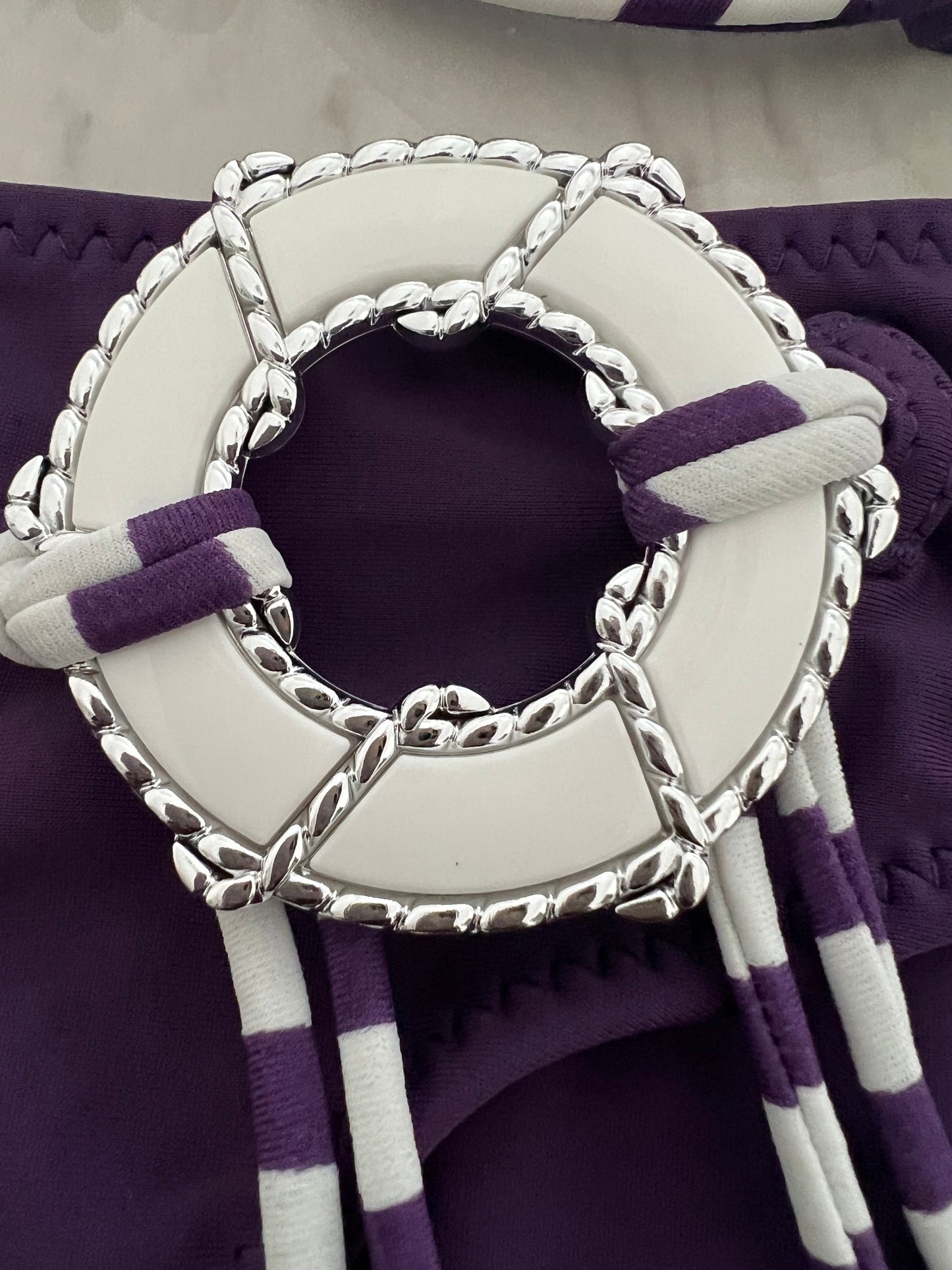 Purple And White Striped Bikini