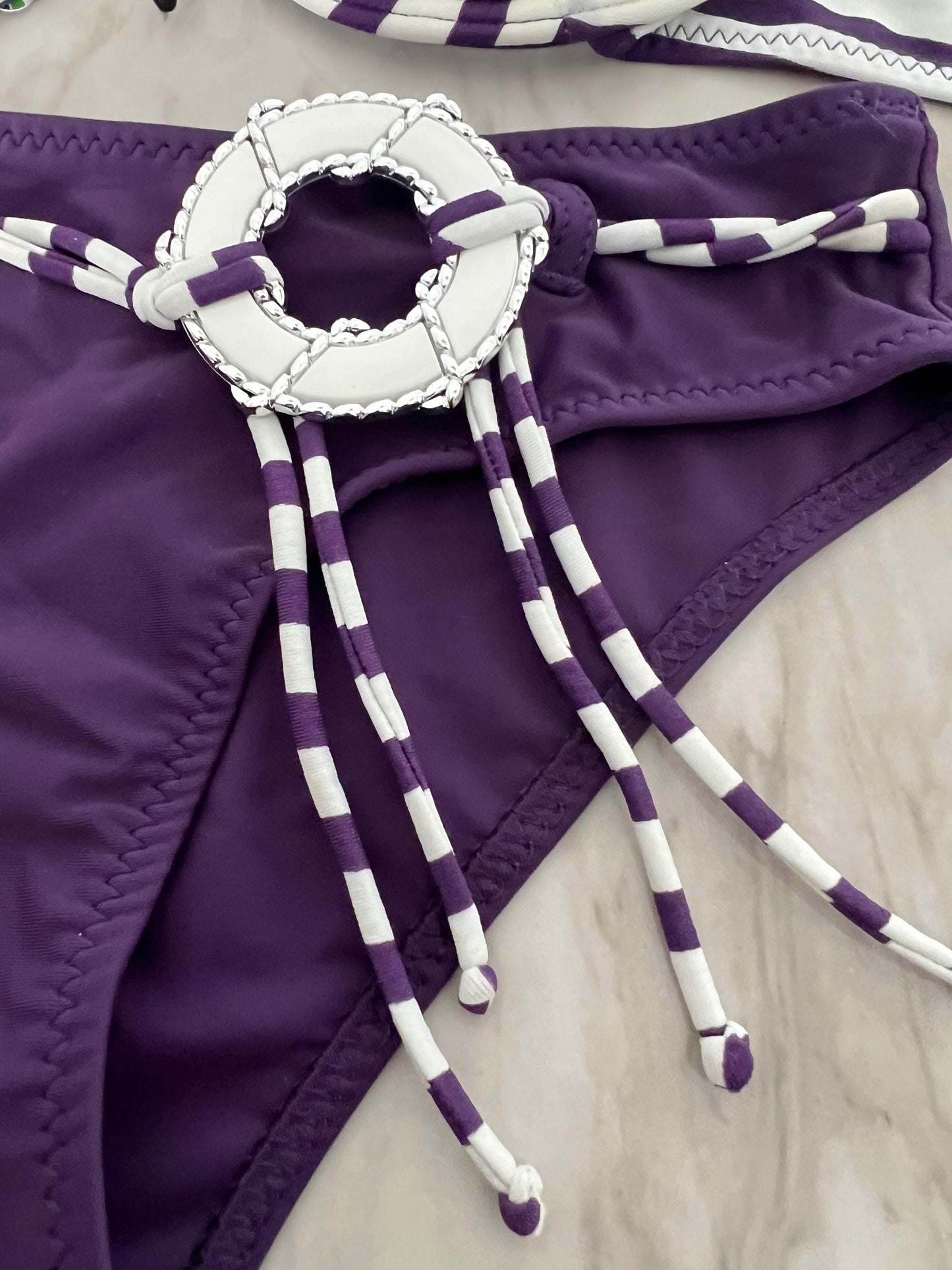 Purple And White Striped Bikini