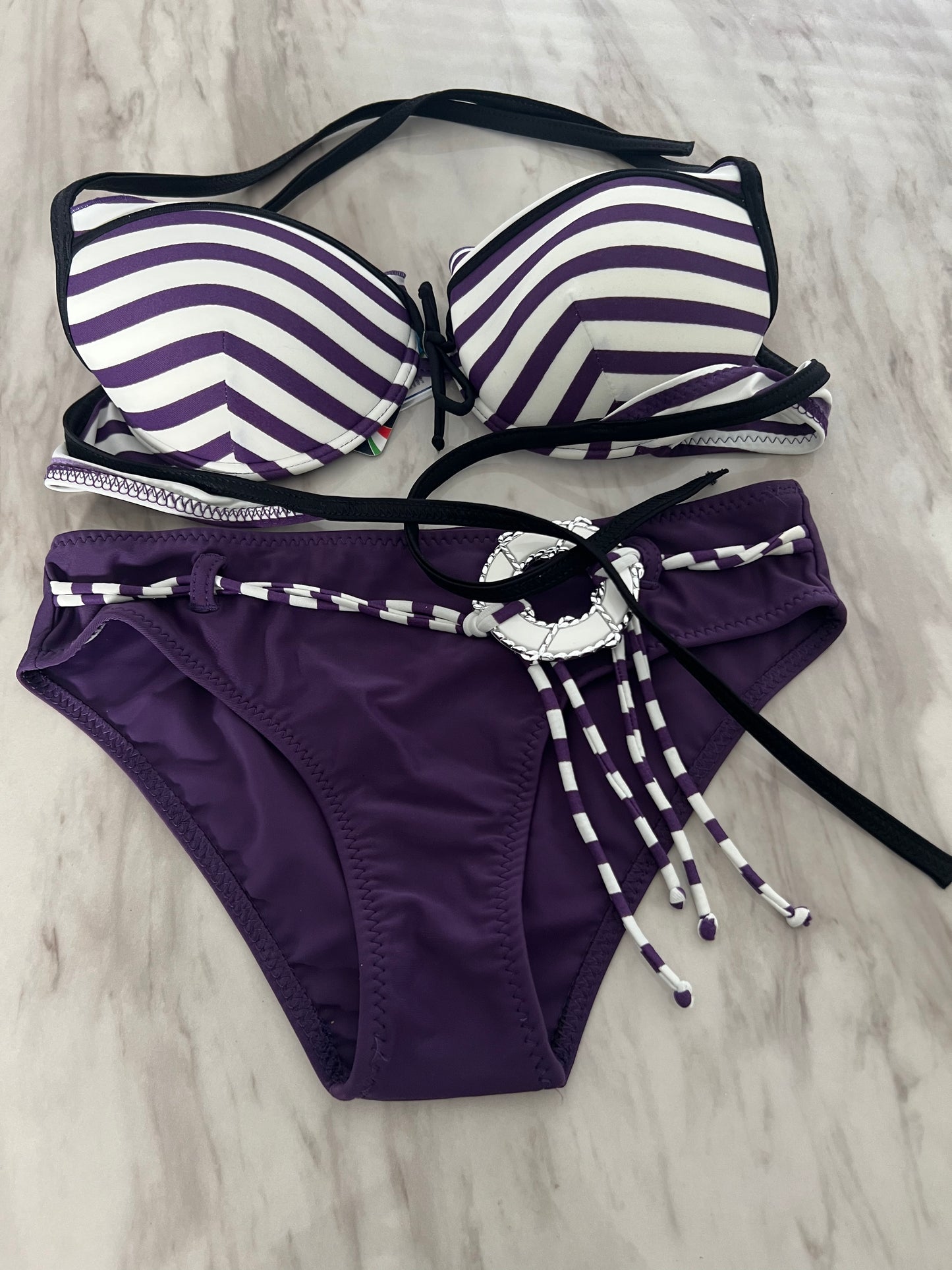 Purple And White Striped Bikini