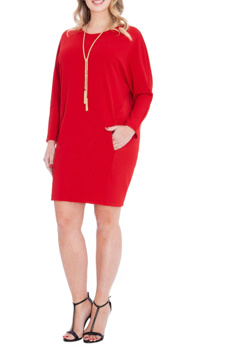 BATWING SCOOP NECK PLUS SIZE MINI DRESS
