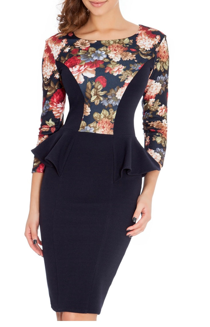 PEPLUM WAIST FLORAL PRINT DRESS