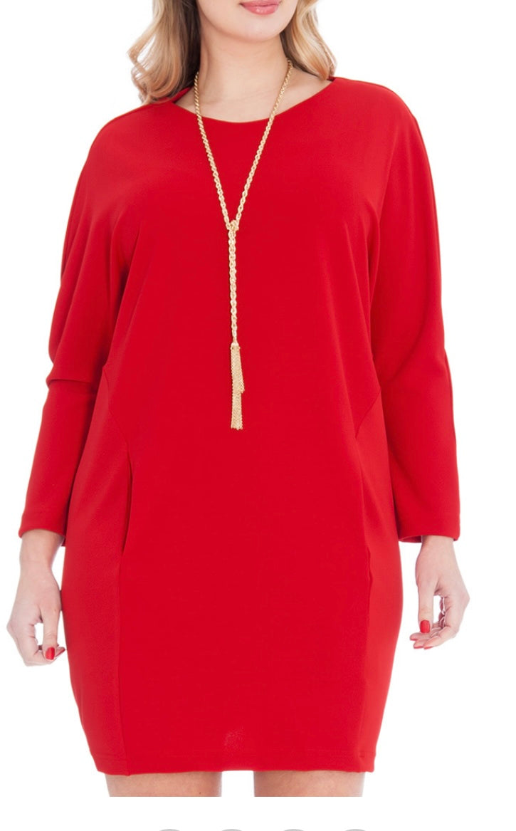 BATWING SCOOP NECK PLUS SIZE MINI DRESS